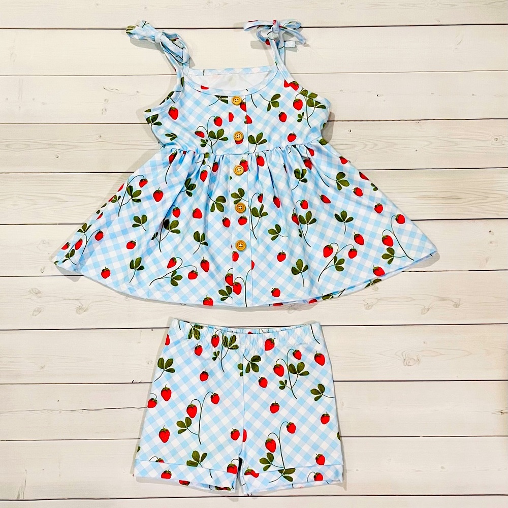 New!! Girls strawberry matching shorts set, strawberry tunic set, summer set